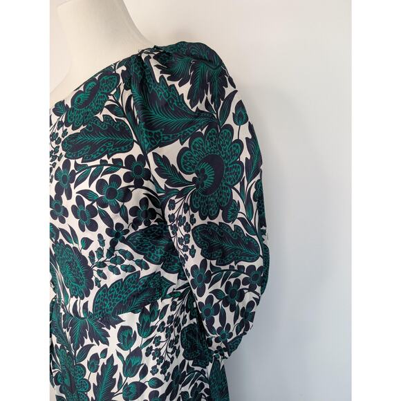 J Crew Collection Dress Womens 6 Green Navy Floral One Shoulder Midi BK996 - Picture 8 of 16